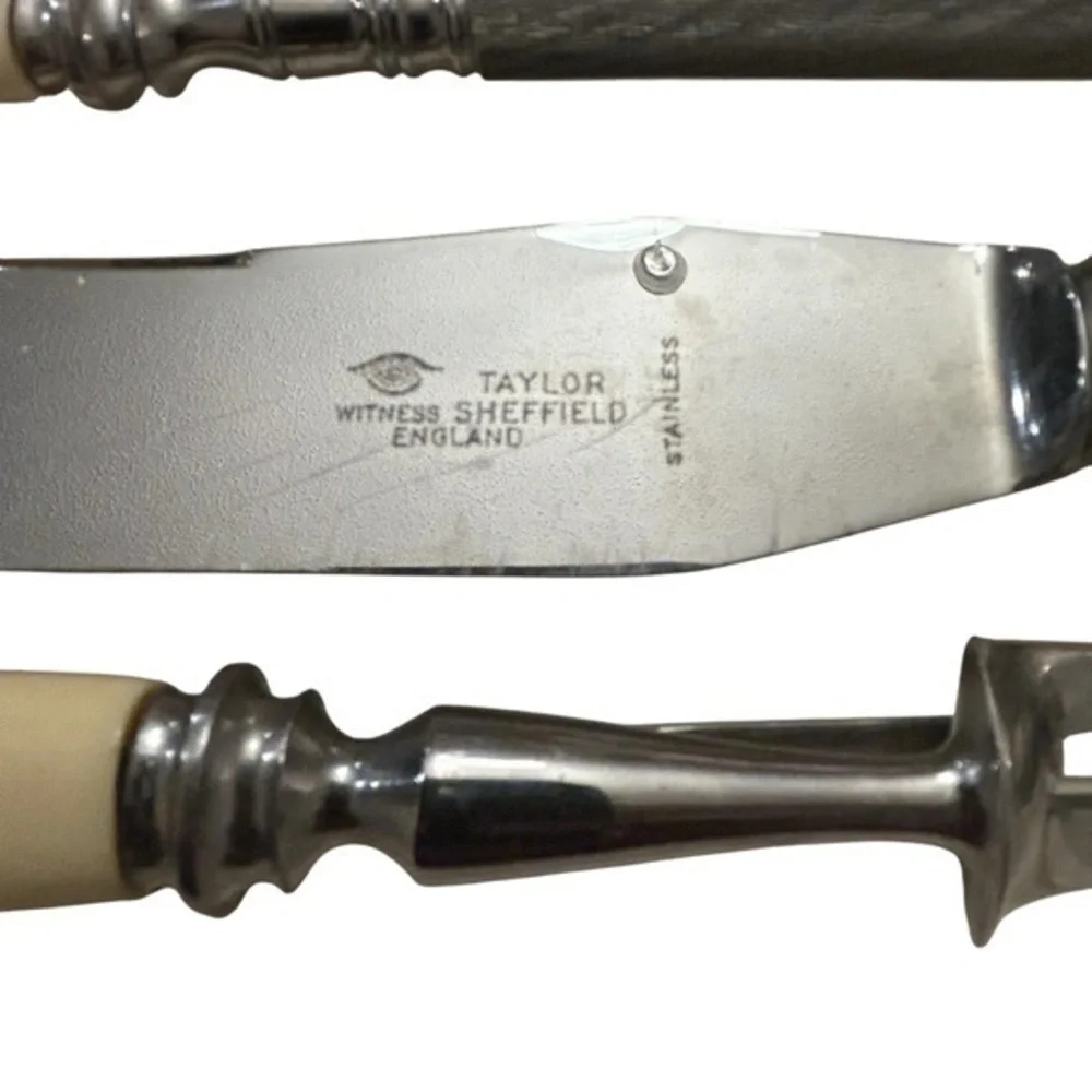 Antique Taylor Witness Sheffield England Stainless Cutlery‎ Carving Set W Case